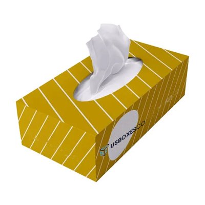 Yellow tissue box with a striped pattern