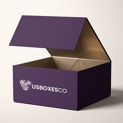 Custom-branded purple rigid lingerie box with a magnetic flip lid