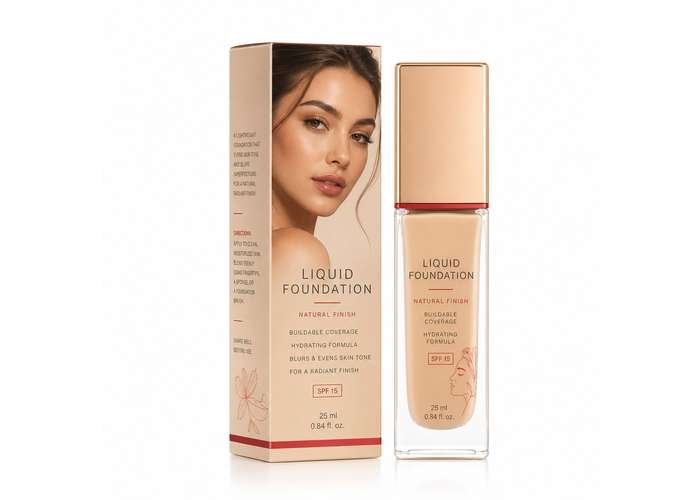 Natural finish liquid foundation with elegant packaging.