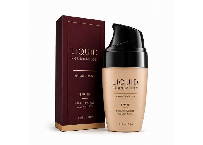 Liquid foundation with sleek pump bottle and premium packaging.