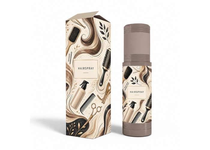 Artistic hairspray with brush-themed packaging and elegant design.