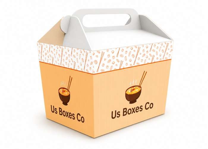 Custom takeaway food box with a carry handle and noodle bowl design.