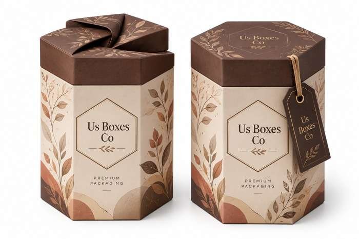 Two floral-patterned Twist Top Boxes with dark brown twist-lock lids, shown closed from different angles on a white background.