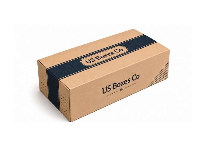 Custom amazon box with US Boxes Co branding on a white background.