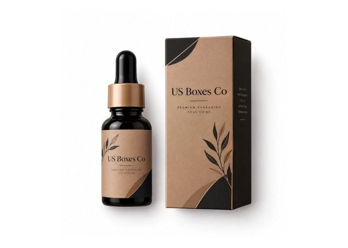 Brown dropper bottle and matching premium packaging box.