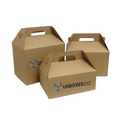 Recyclable brown Kraft paper gable boxes with die-cut handles